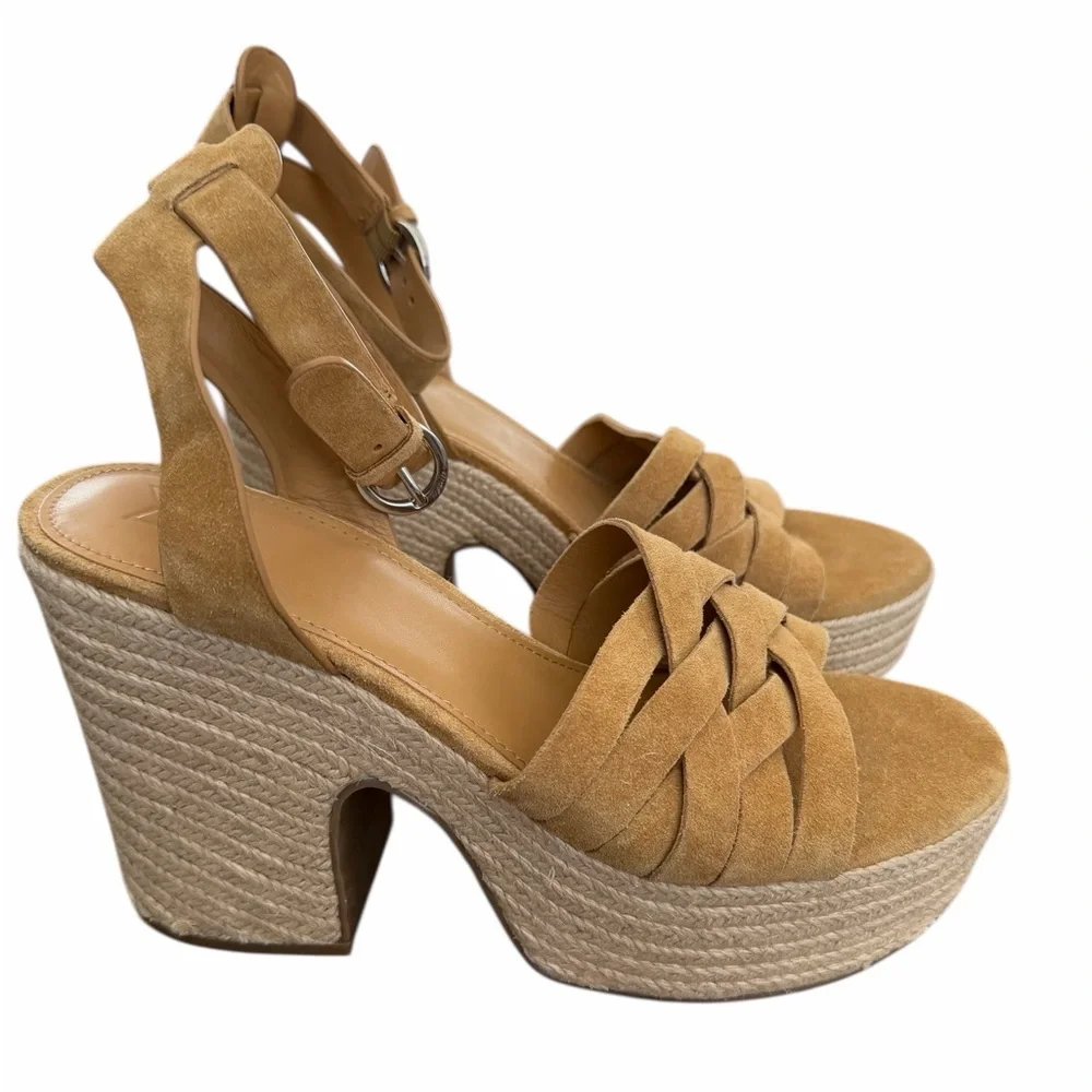 Marc Fisher Suede Braided‎ Platform Sandals - Tan